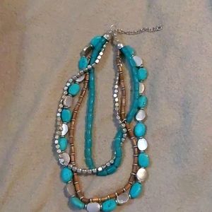Layered turquoise stone/beaded necklace